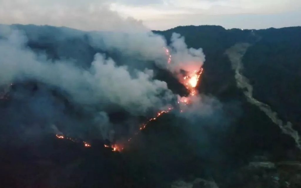 空中视角下，火势、火线清晰可见
