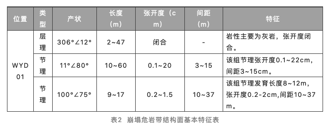 崩塌危岩带结构面基本特征表